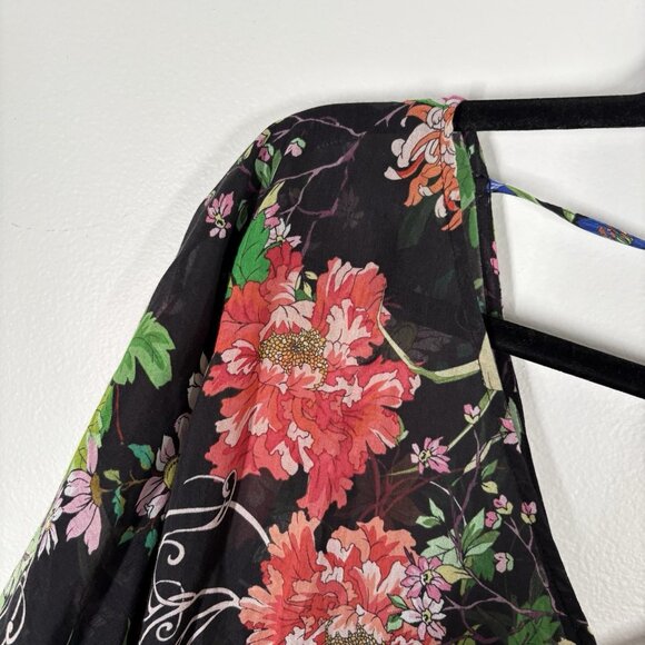 Johnny Was Womn XL Black Floral Cotton Silk Sheer Metalli Notte A-Line Dress NWT - Picture 8 of 14